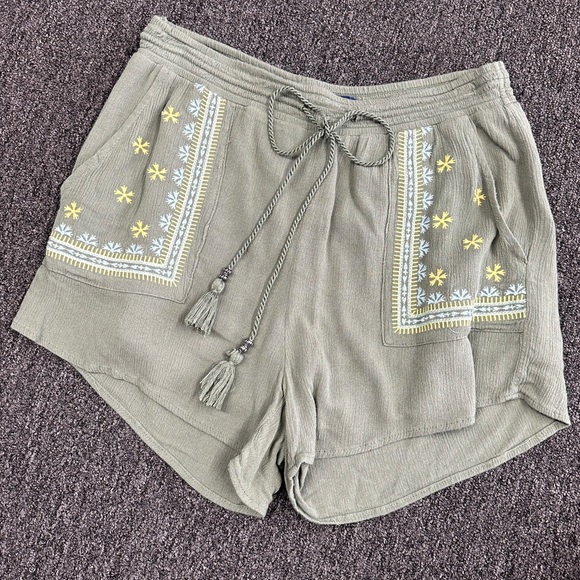 Blue Rain Green Embroidered Pull On Shorts Womens Medium Boho Casual - Picture 1 of 6
